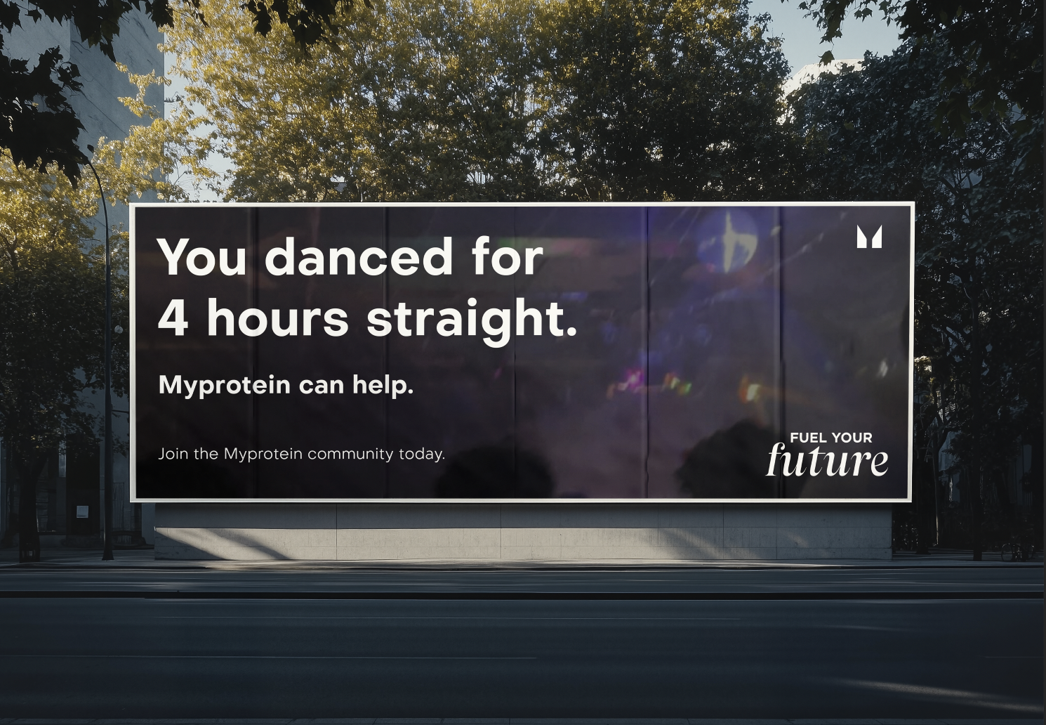 Conceptual Fuel Your Future billboard about dancing during a long night out