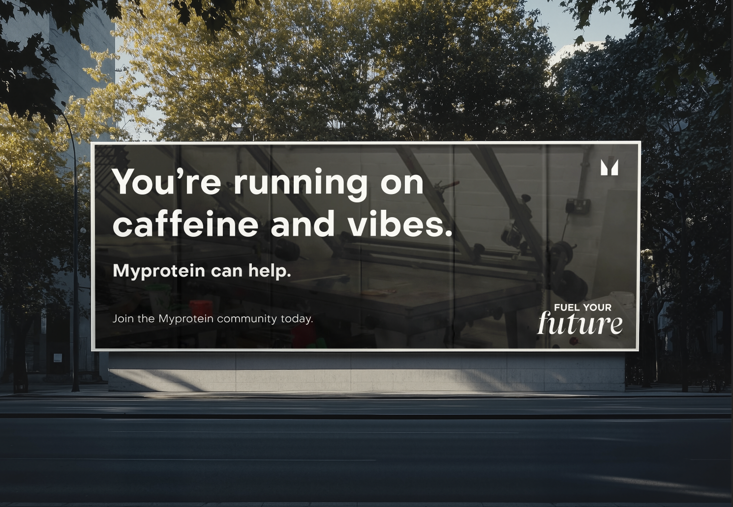 Conceptual Fuel Your Future billboard about relying on caffeine
