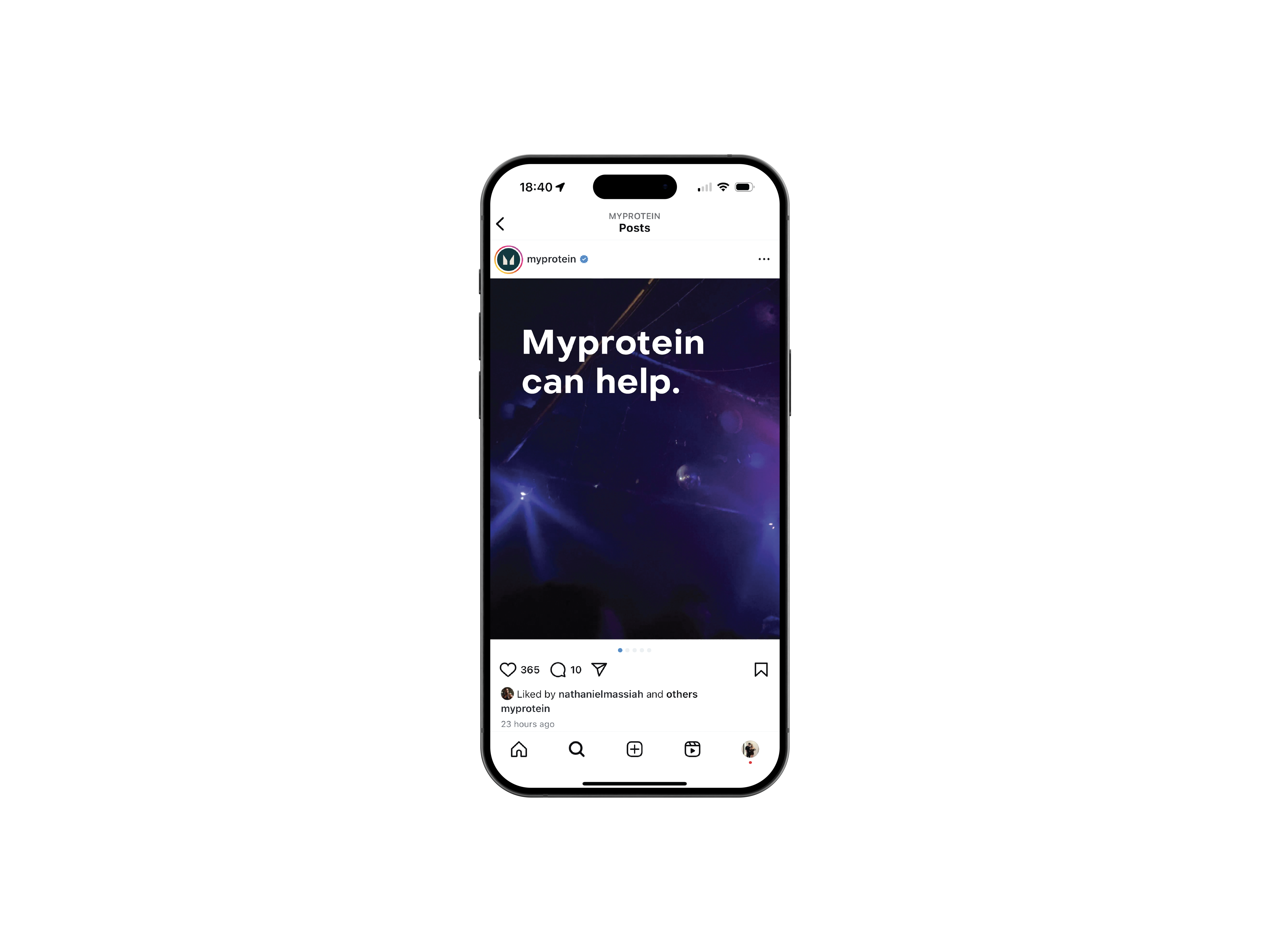 Conceptual fourth Fuel Your Future design shown within a recreated Myprotein Instagram feed