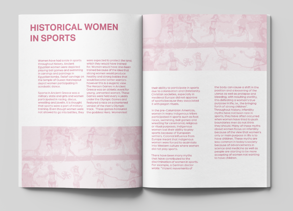 Milestones publication spread about historical women in sport