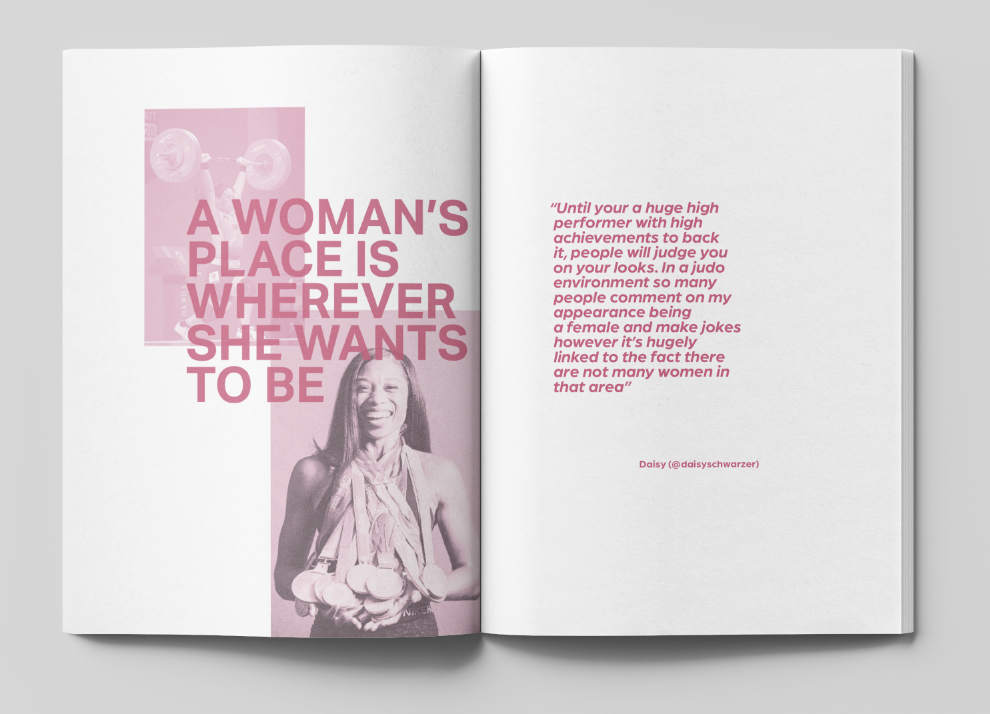 Milestones publication spread presenting a first-hand experience of women in sport